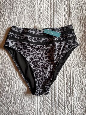 POP VIL Beach High-Waist Leopard Print Bikini Bottom - Black & Gray